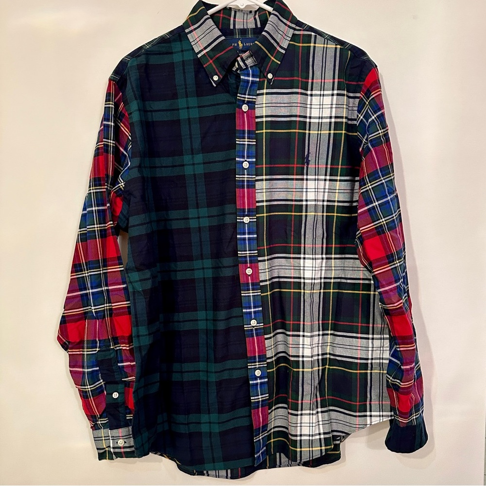🦖POLO RALPH LAUREN MEN`S CLASSIC FIT PERFORMANCE PATCHWORK PLAID SHIRT
